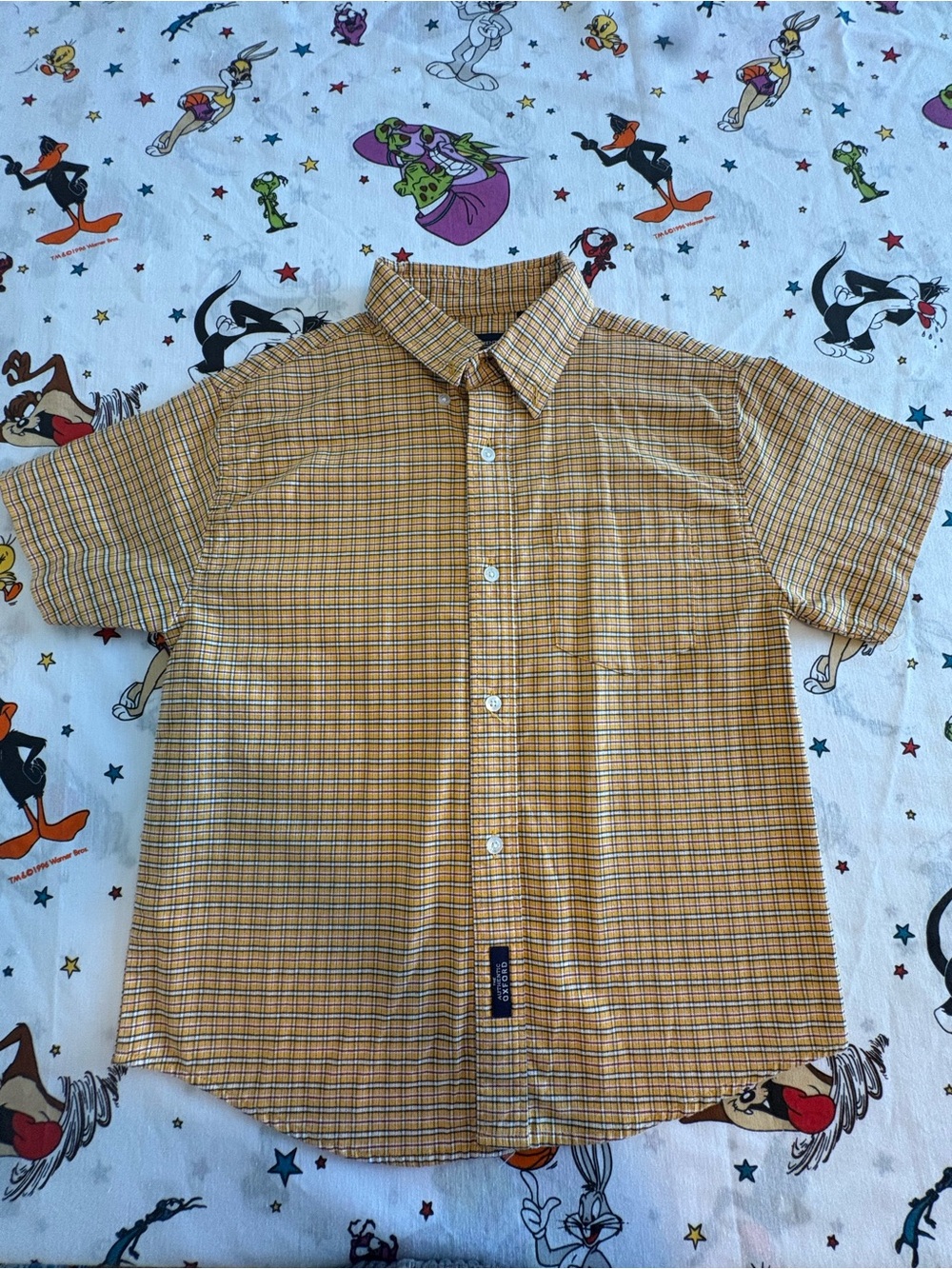 Oxford Plaid Short-Sleeve Button-Down Shirt - Yellow and Black